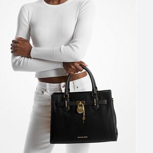 Michael Kors Black Hamilton Satchel with Gold Accents